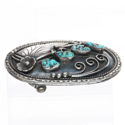 Vintage Navajo sterling silver 4 stone turquoise belt buckle stamped rim