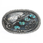 Vintage Navajo sterling silver 4 stone turquoise belt buckle stamped rim