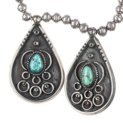 18" Vintage Navajo sterling silver beaded turquoise pendant necklace 5 drop - Estate Fresh Austin