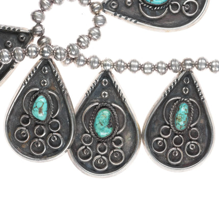 18" Vintage Navajo sterling silver beaded turquoise pendant necklace 5 drop - Estate Fresh Austin