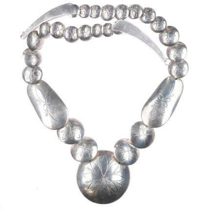 20" Mark Jimenez Apache reversible Onyx pillow bead necklace sterling silver - Estate Fresh Austin