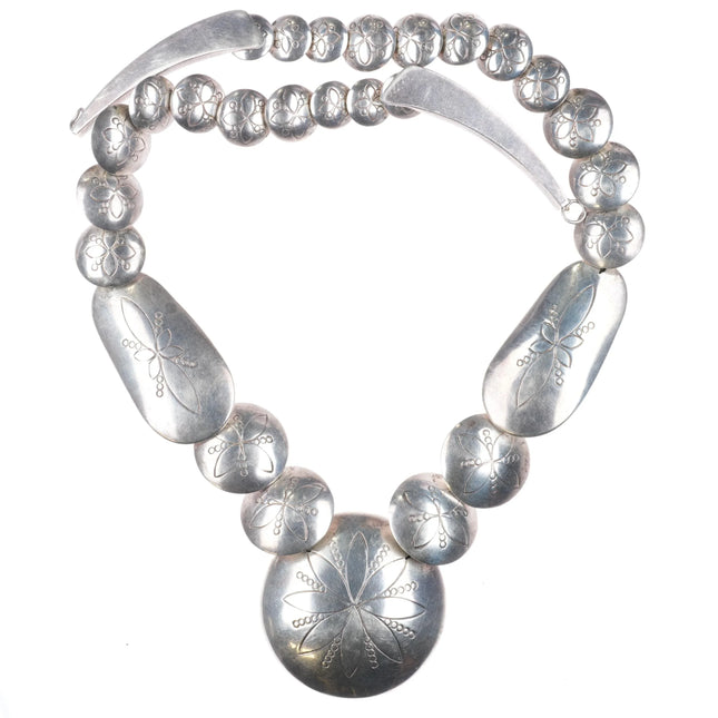 20" Mark Jimenez Apache reversible Onyx pillow bead necklace sterling silver - Estate Fresh Austin