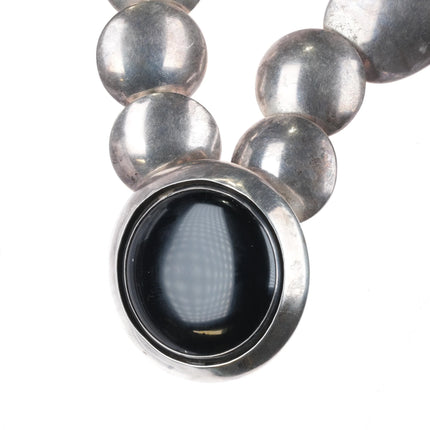 20" Mark Jimenez Apache reversible Onyx pillow bead necklace sterling silver - Estate Fresh Austin
