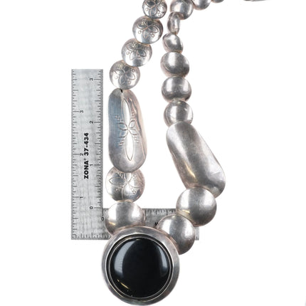 20" Mark Jimenez Apache reversible Onyx pillow bead necklace sterling silver - Estate Fresh Austin