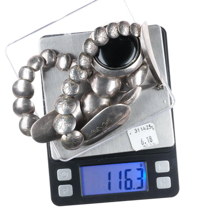 20" Mark Jimenez Apache reversible Onyx pillow bead necklace sterling silver - Estate Fresh Austin