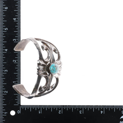 7" c1940's Vintage Navajo cast sterling silver cuff bracelet Morenci turquoise - Estate Fresh Austin