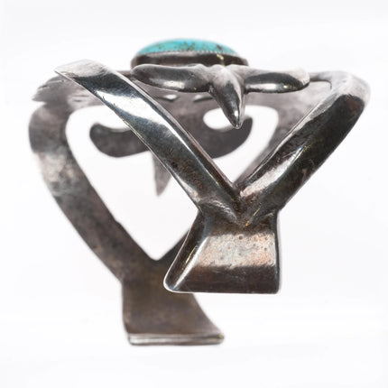 7" c1940's Vintage Navajo cast sterling silver cuff bracelet Morenci turquoise - Estate Fresh Austin