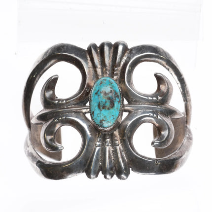 7" c1940's Vintage Navajo cast sterling silver cuff bracelet Morenci turquoise - Estate Fresh Austin