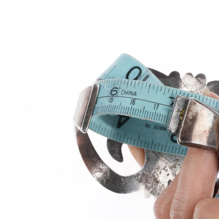 7" c1940's Vintage Navajo cast sterling silver cuff bracelet Morenci turquoise - Estate Fresh Austin