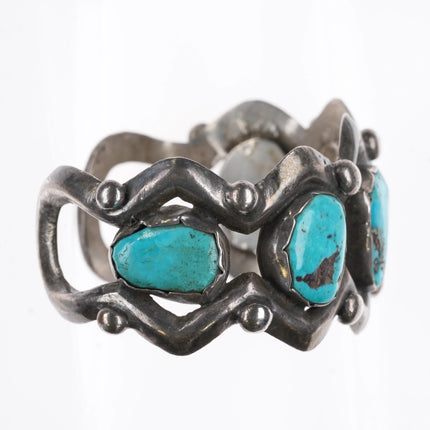 6.1" 40's-50's Vintage Zuni cast sterling silver turquoise row cuff bracelet - Estate Fresh Austin