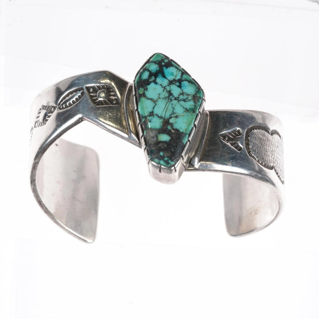 6" Winston Mason Navajo sterling silver cuff bracelet with spiderweb turquoise - Estate Fresh Austin