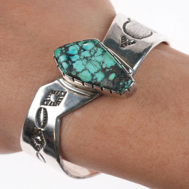 6" Winston Mason Navajo sterling silver cuff bracelet with spiderweb turquoise - Estate Fresh Austin