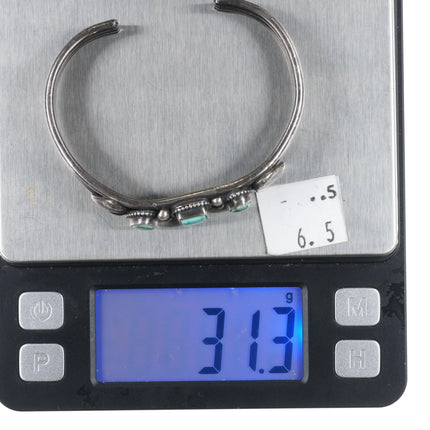 6.5" Vintage Navajo sterling silver 3 stone hearts cuff bracelet /nice turquoise - Estate Fresh Austin