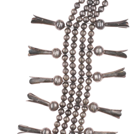 27" c1950's Vintage Navajo sterling silver squash blossom necklace w/turquoise