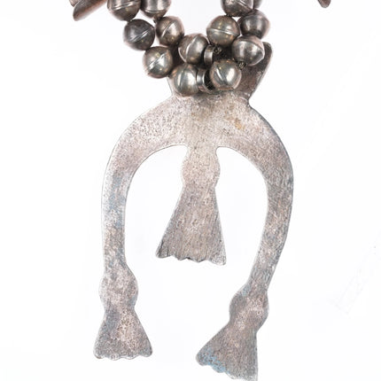 27" c1950's Vintage Navajo sterling silver squash blossom necklace w/turquoise