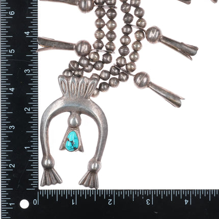 27" c1950's Vintage Navajo sterling silver squash blossom necklace w/turquoise