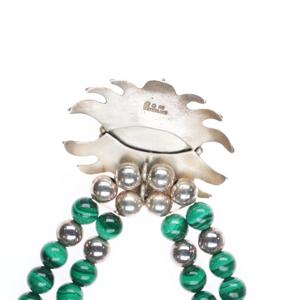 16.5" Retro Carol Felley Sterling silver malachite beaded pendant necklace