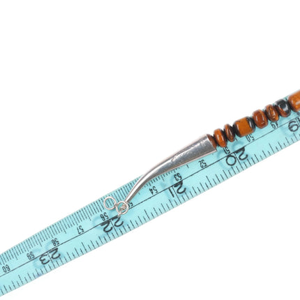 22" Vintage Navajo sterling silver tigers eye beaded necklace w/agate pendant