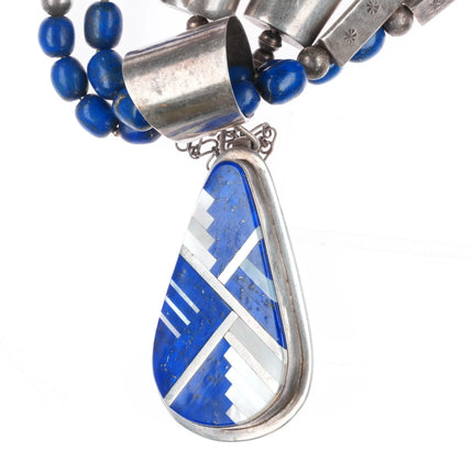 30" Vintage RC Santo Domingo sterling silver pendant/necklace Lapis/shell