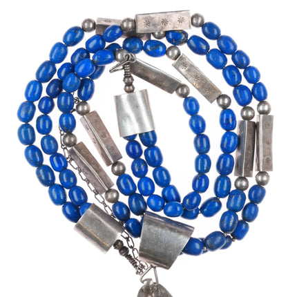 30" Vintage RC Santo Domingo sterling silver pendant/necklace Lapis/shell
