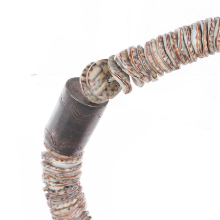 16" Vintage Santo Domingo shell bead stamped sterling silver tube necklace