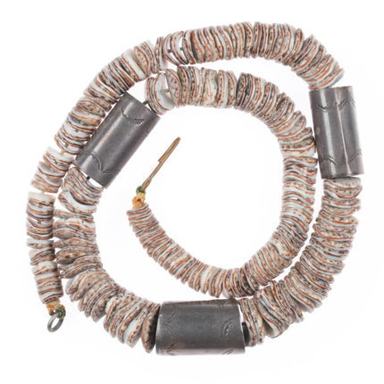 16" Vintage Santo Domingo shell bead stamped sterling silver tube necklace