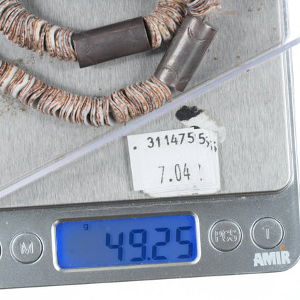 16" Vintage Santo Domingo shell bead stamped sterling silver tube necklace