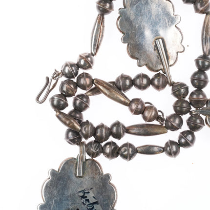 17.5" Vintage 1960's Navajo sterling silver Bisbee turquoise 3 pendant necklace