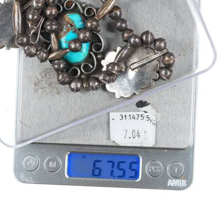 17.5" Vintage 1960's Navajo sterling silver Bisbee turquoise 3 pendant necklace