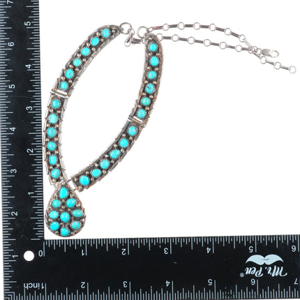 18" Vintage John Delvin Navajo Sterling silver turquoise cluster bib necklace