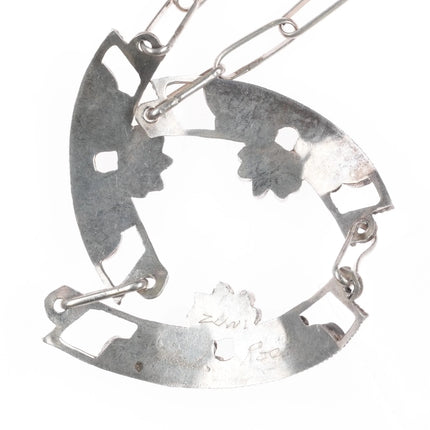 17" Vintage Dishta Zuni sterling silver flush inlay turquoise bib necklace - Estate Fresh Austin