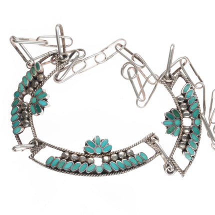17" Vintage Dishta Zuni sterling silver flush inlay turquoise bib necklace - Estate Fresh Austin