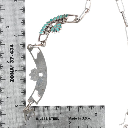 17" Vintage Dishta Zuni sterling silver flush inlay turquoise bib necklace - Estate Fresh Austin