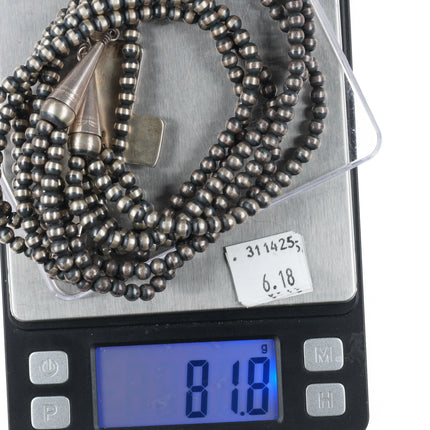 26" LB Southwestern sterling silver spiny oyster cross pendant/beaded necklace - Estate Fresh Austin