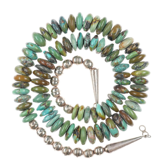 24" Southwestern sterling silver turquoise beaded Heishi necklace - Estate Fresh Austin
