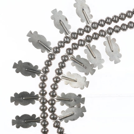 26" Ernest T Bilagody Navajo sterling silver turquoise squash blossom necklace - Estate Fresh Austin