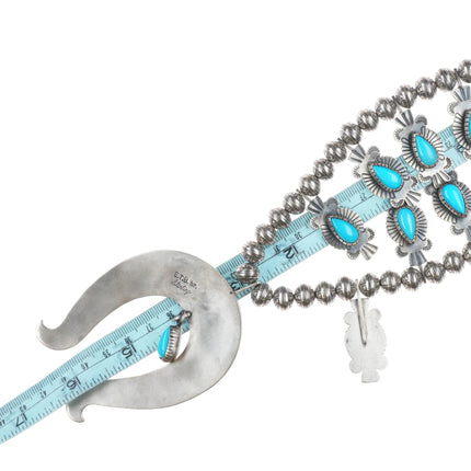 26" Ernest T Bilagody Navajo sterling silver turquoise squash blossom necklace - Estate Fresh Austin