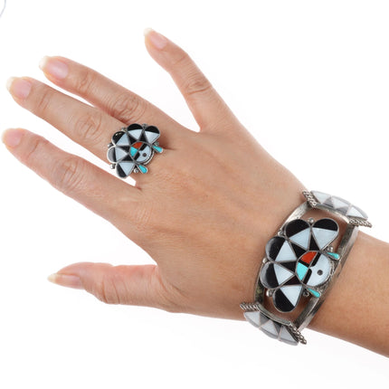 Vintage William Zunie sterling silver sunface squash blossom Cuff bracelet Ring - Estate Fresh Austin