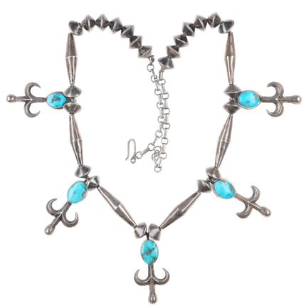 Vintage Navajo tube beads cast silver necklace w/ high grade turquoise - Estate Fresh Austin