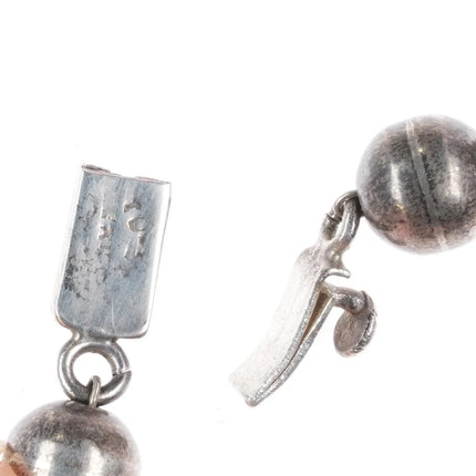 Retro Mexican sterling silver beaded necklace w/ modernist onyx pendant - Estate Fresh Austin