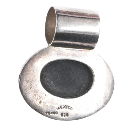 Retro Mexican sterling silver beaded necklace w/ modernist onyx pendant - Estate Fresh Austin