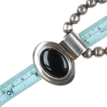 Retro Mexican sterling silver beaded necklace w/ modernist onyx pendant - Estate Fresh Austin