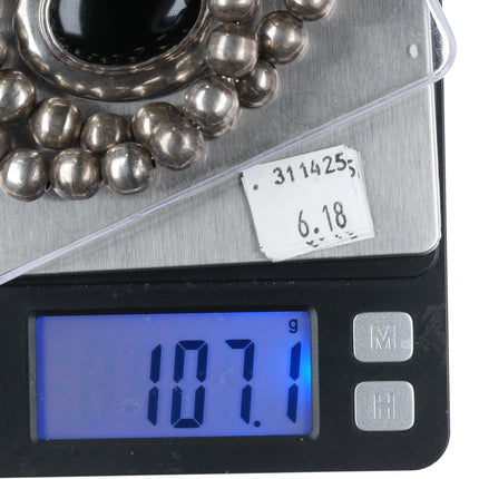 Retro Mexican sterling silver beaded necklace w/ modernist onyx pendant - Estate Fresh Austin