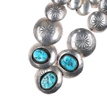 Vintage Southwestern sterling silver pillow bead necklace w/turquoise shadowbox - Estate Fresh Austin