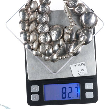 Vintage Southwestern sterling silver pillow bead necklace w/turquoise shadowbox - Estate Fresh Austin