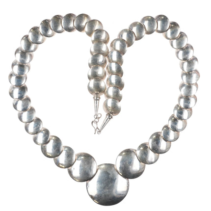 Vintage Southwestern sterling silver pillow bead necklace w/stamped design - Estate Fresh Austin