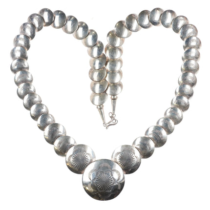 Vintage Southwestern sterling silver pillow bead necklace w/stamped design - Estate Fresh Austin