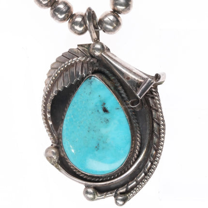 1970's Vintage Navajo sterling silver and turquoise pendant beaded necklace - Estate Fresh Austin