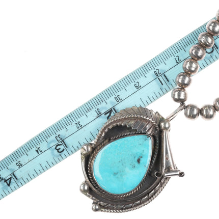 1970's Vintage Navajo sterling silver and turquoise pendant beaded necklace - Estate Fresh Austin