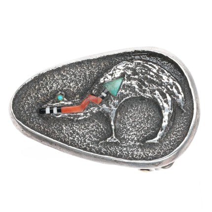 Preston Monongye Hopi Sterling silver turquoise coral bear tufa cast belt buckle - Estate Fresh Austin